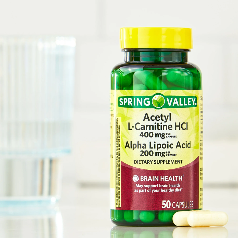 Spring Valley Acetyl L-Carnitine HCI & Alpha Lipoic Acid Dietary Supplement 50 Capsules