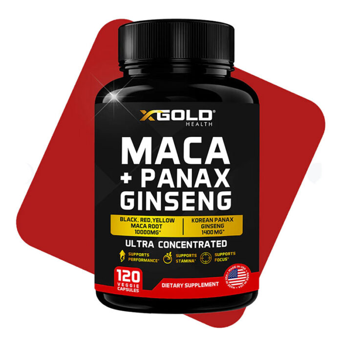X Gold Health Maca+ Ginseng Maca Root and Panax Ginseng supplement Energy and stamina booster Adaptogenic herbal supplement Vegan energy capsules