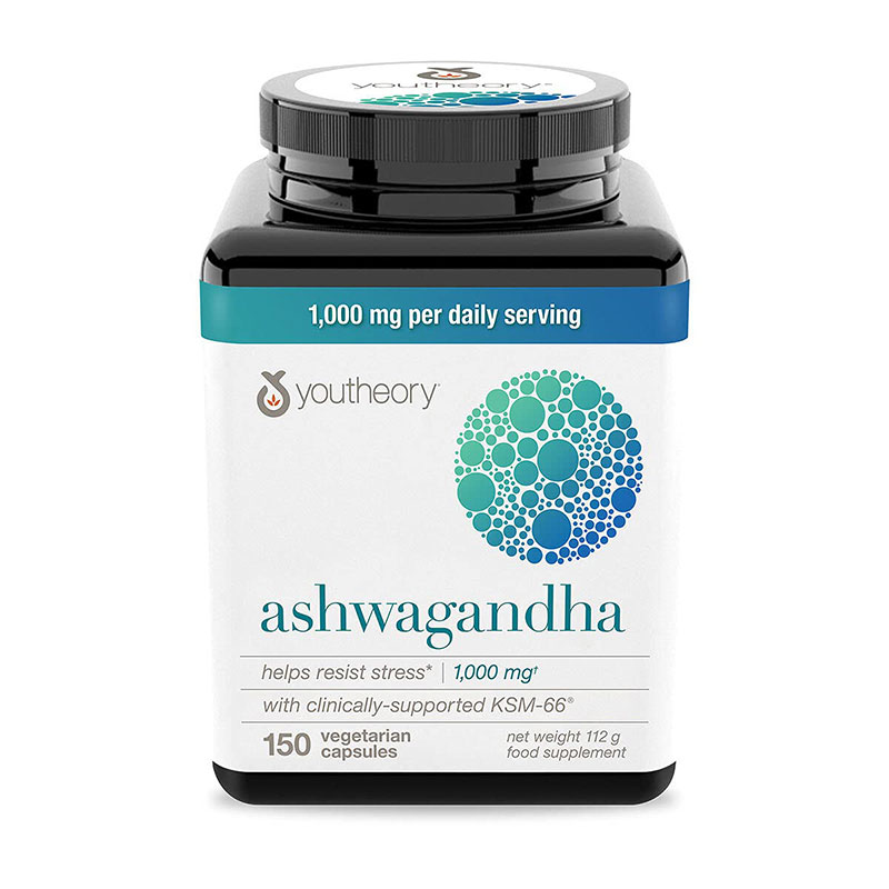 Youtheory Ashwagandha 1000mg stress support KSM-66 ashwagandha supplement cognitive health cortisol balance