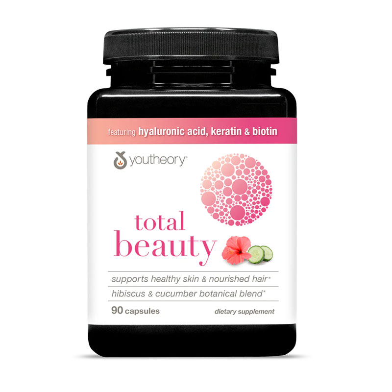 Youtheory Total Beauty keratin supplement hyaluronic acid collagen biotin skin health hair strength nail support