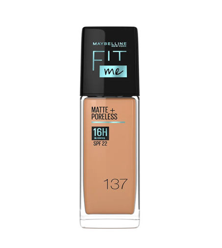 Maybelline Fit Me Matte Poreless Foundation 137 Golden Tan oil control medium coverage SPF 22